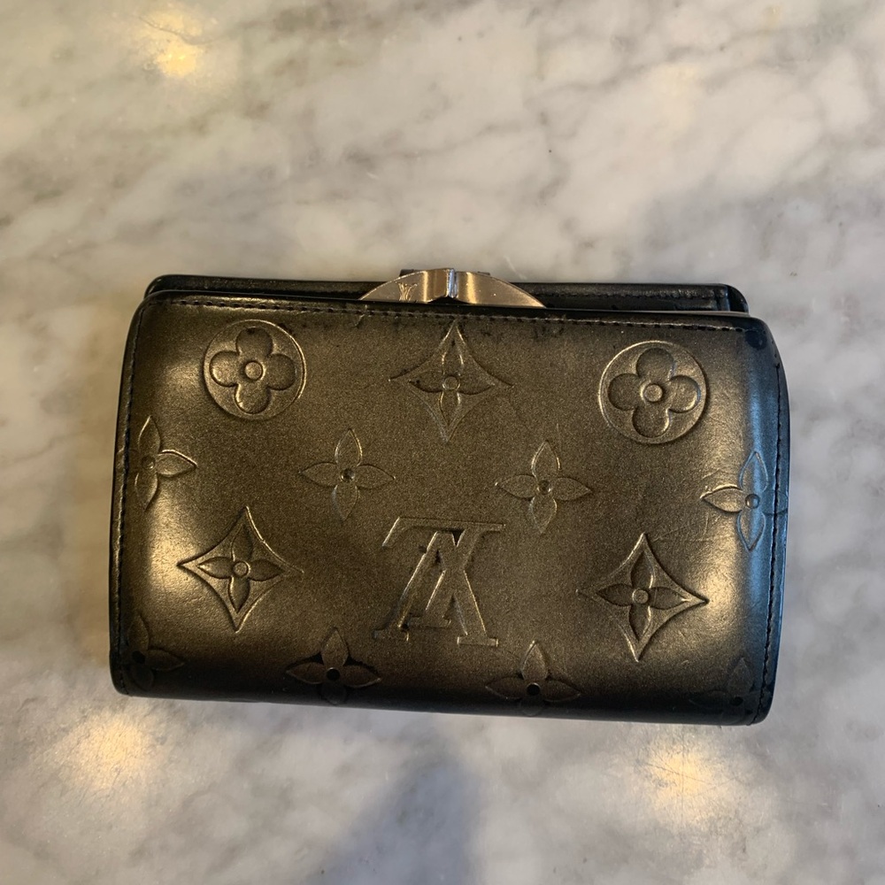 Louis Vuitton Metallic Platinum Monogram Wallet with Kiss Lock
